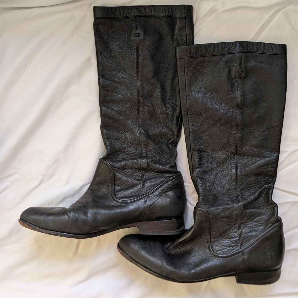 Frye Boots, Black Knee High Soft Leather, Size 8
